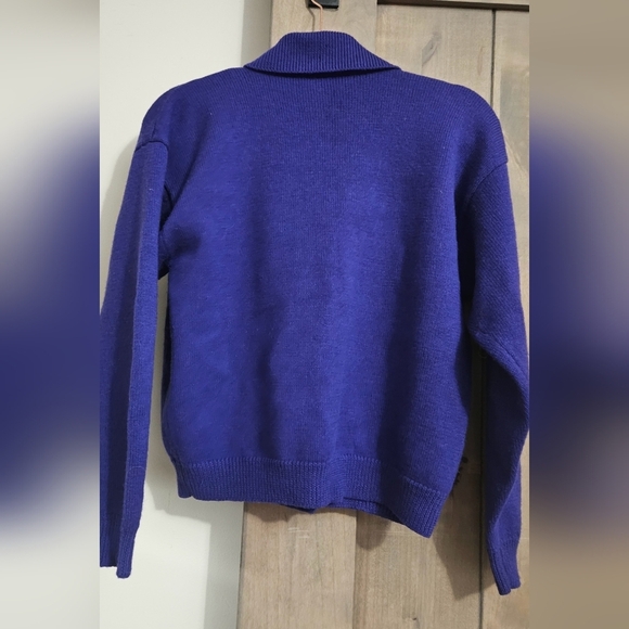 Vintage ADELE JOYCE Petites cobalt blue 100%wool button front cardigan sweater.M - Picture 8 of 10